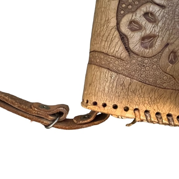 Vintage Hand Tooled Brown Leather Purse Adjustable Wide Strap Handbag - Picture 4 of 15